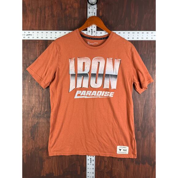 Project Rock Under Armour Iron‎ Paradise Gym Activewear Shirt Orange Mens Large - Picture 2 of 10